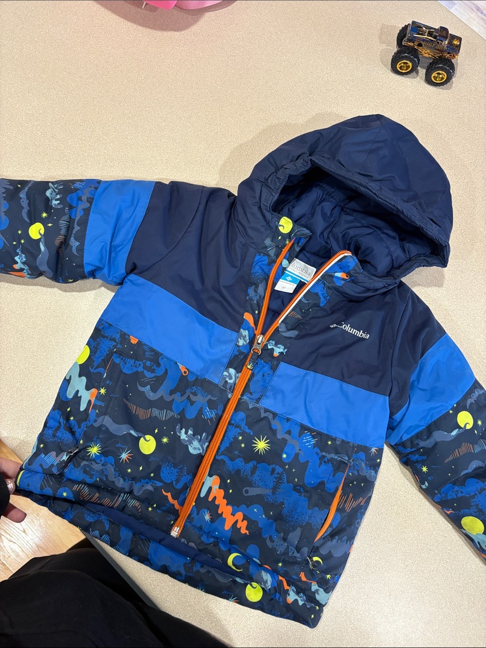 Columbia Kids Navy and Bright Blue Patterned Puffer Jacket